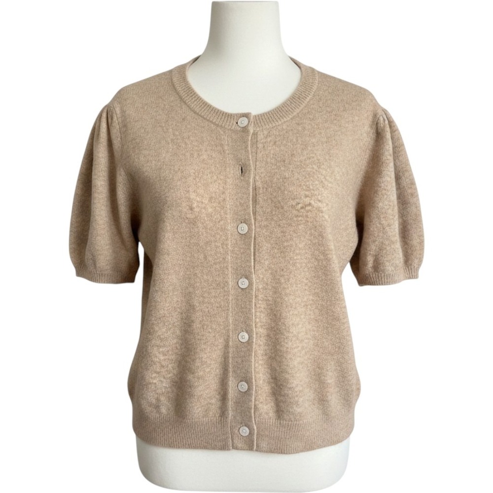 Nine West Heathered Tan Puff Short Sleeve Button Front Cardigan Sweater XXL